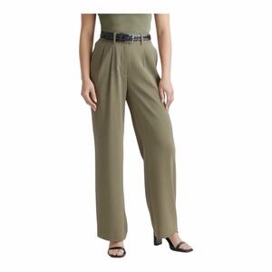 Quince NWT Olive Stretch Crepe Pleated Wide Leg Pants Size 8